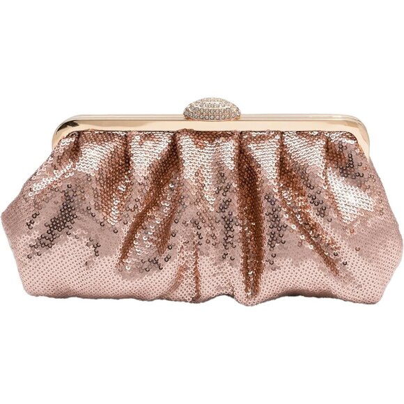 🆕Women's Champagne Solid Color Fish Scale Sequins Pleated Clutch Bag - Picture 1 of 6